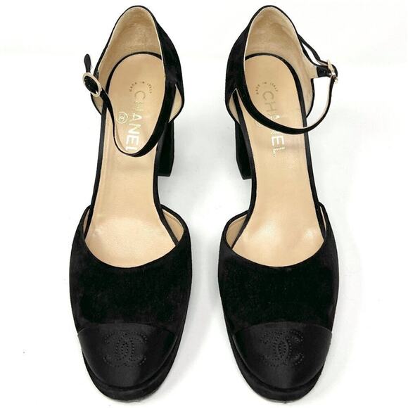 Chanel Cap‑Toe Logo Suede Mary Jane Pumps Black Size EU 41/ US 10.5-11 - Picture 2 of 11